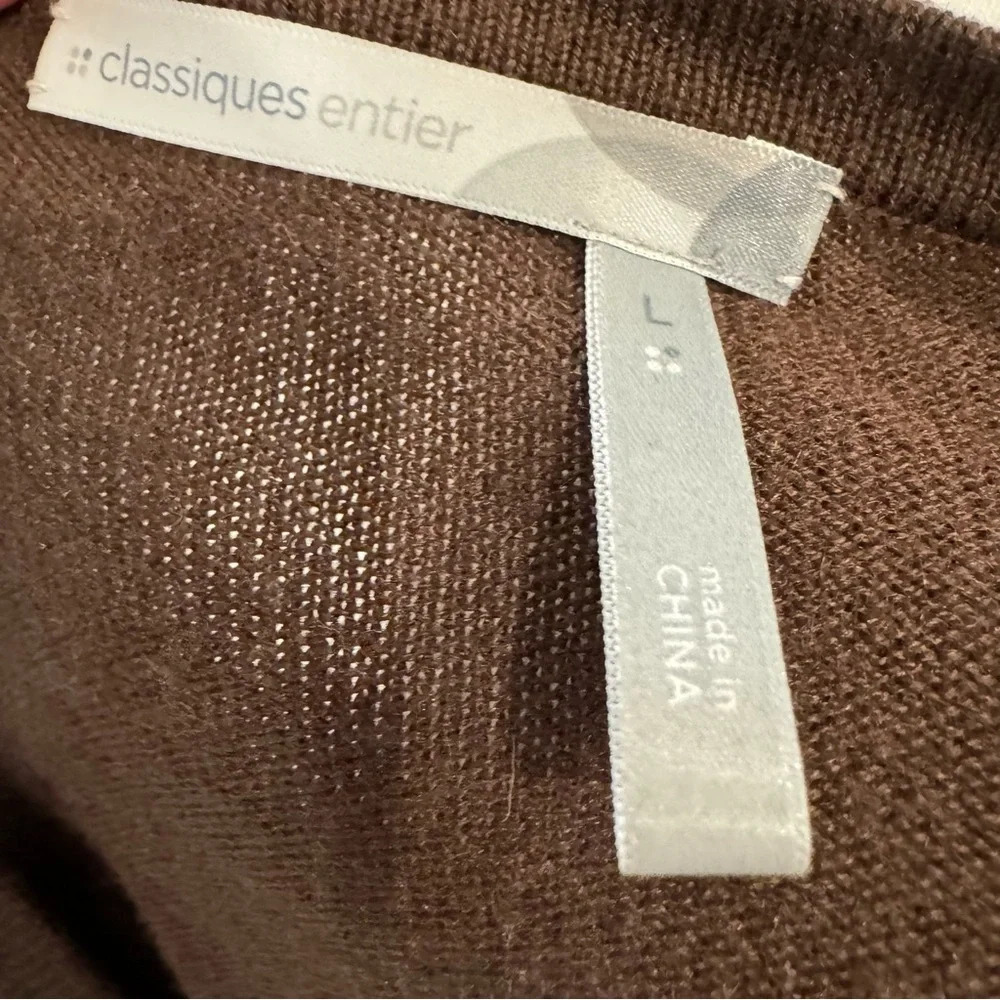 Classics Entier Beaded Wool Silk Cashmere Brown Hidden Snap Cardigan Large - Picture 9 of 10